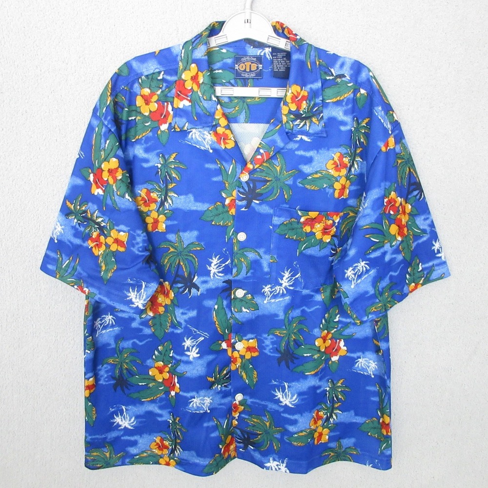 OTB Only The Best Hawaiian Shirt Men's XL Tropical Floral Palm Tree Print